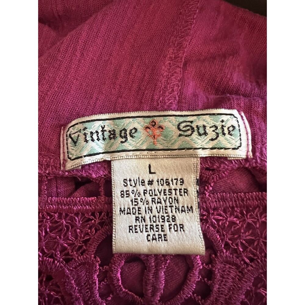 Vintage Suzie Womens Cardigan Sweater Hot Pink Open Front Size Large Lace Back - Picture 5 of 8